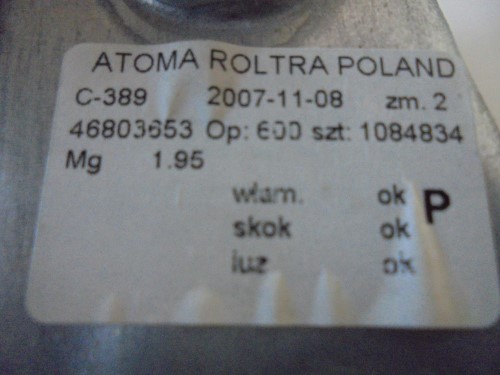 Alzacristallo porta post.  dx. 