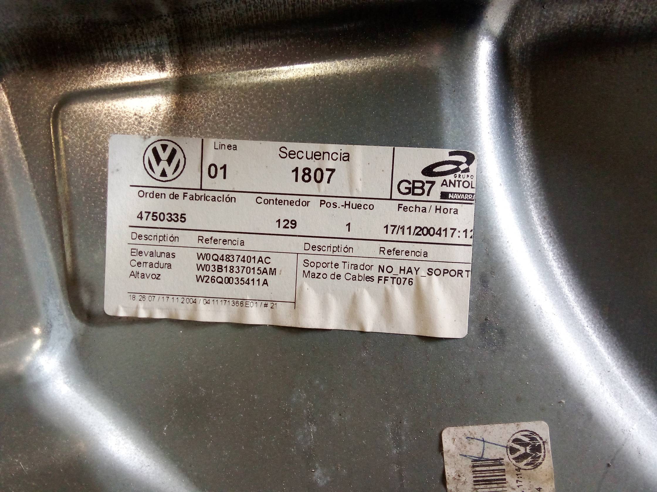 Alzacristallo elettr. porta ant. sx.