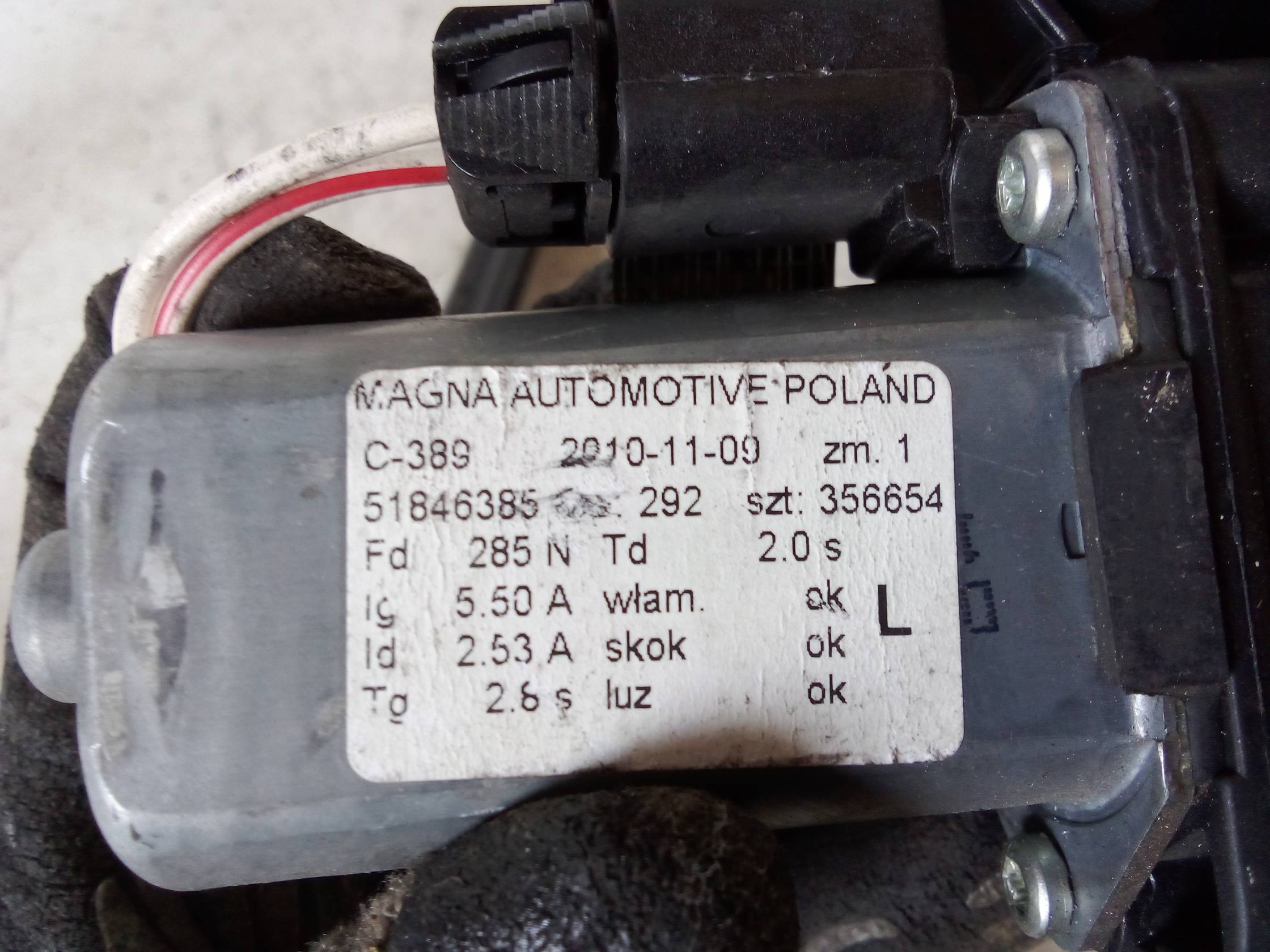 Alzacristallo elettr. porta ant. con motorino sx.